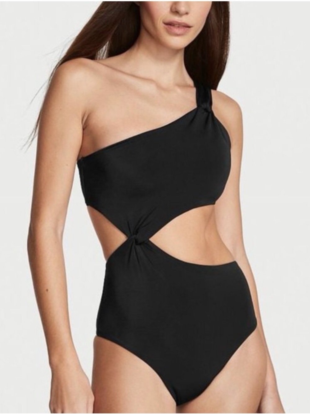 Victoria's Secret Black One-Shoulder Cutout Twist One-Piece Swimsuit